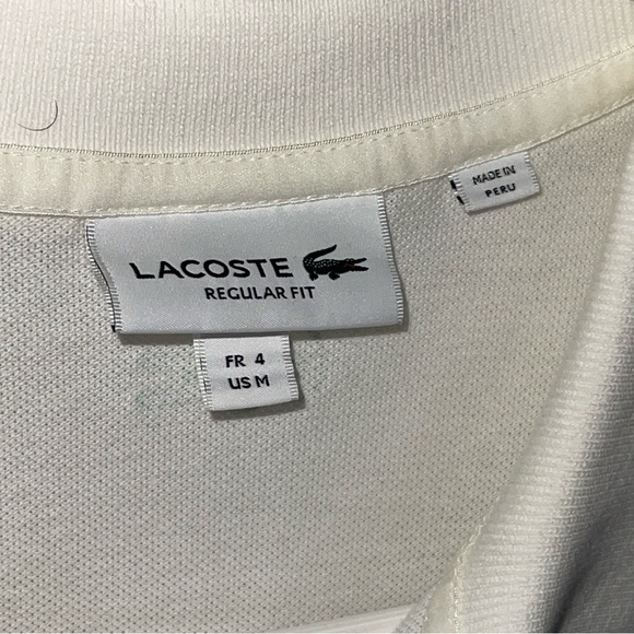Lacoste Motion Regular Fit Size 4 Medium Reflective Logo Print Pique Polo Cream - Picture 4 of 9